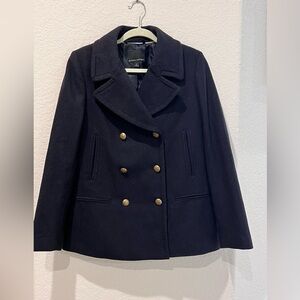 Banana Republic Wool Blend Navy Double-Breasted Gold Button Pea Coat | Medium